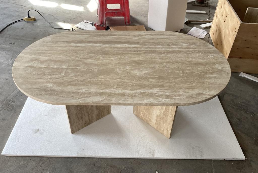 Roman Long oval Travertine Table